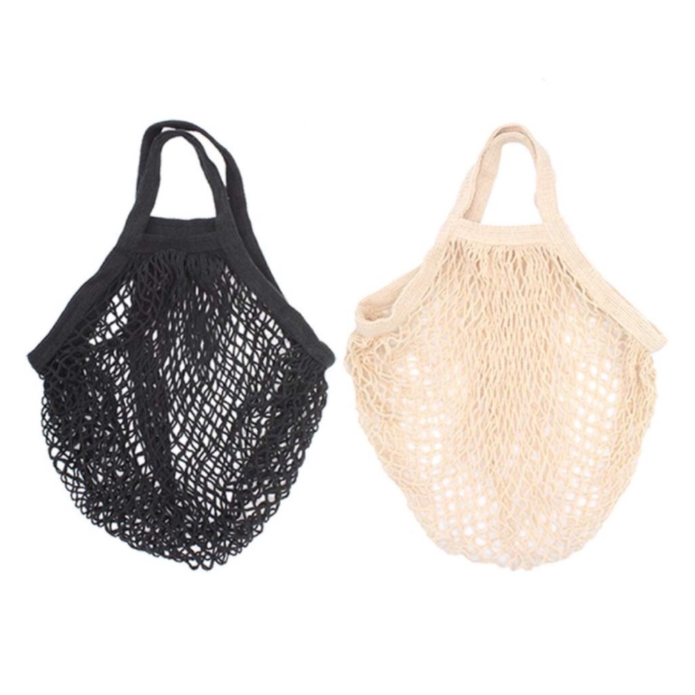 💥 CLEARANCE Cotton Net Short Handle French Market Bag Black - Picture 5 of 5